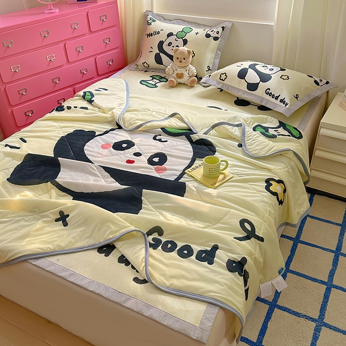 91家纺网 家纺一手货源 找家纺 希诺2025新款大版卡通凉感丝夏被冰感空调被子被芯 可爱熊猫