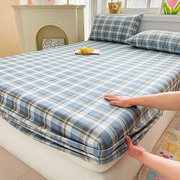 91家纺网 家纺一手货源 找家纺 晓时候2025新款老粗布床笠凉席 简兮蓝