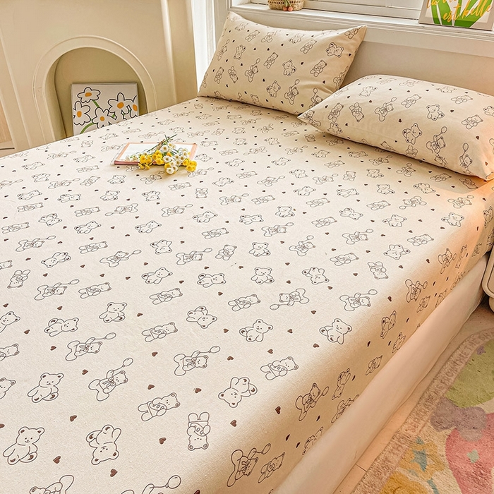 91家纺网 家纺一手货源 找家纺 晓时候2025新款老粗布床笠凉席 绅士小熊