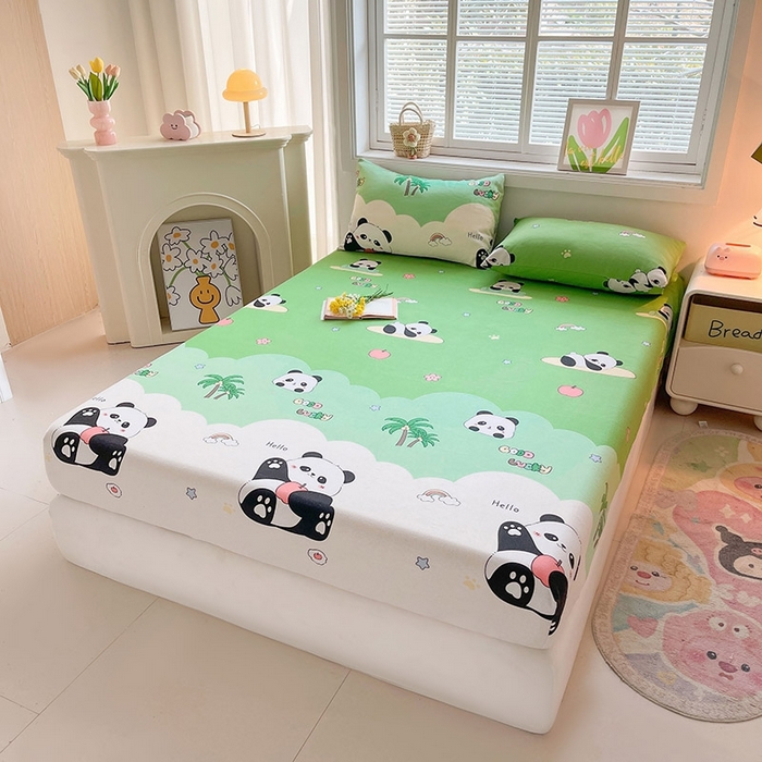 91家纺网 家纺一手货源 找家纺 晓时候2025新款老粗布床笠凉席 熊猫假日