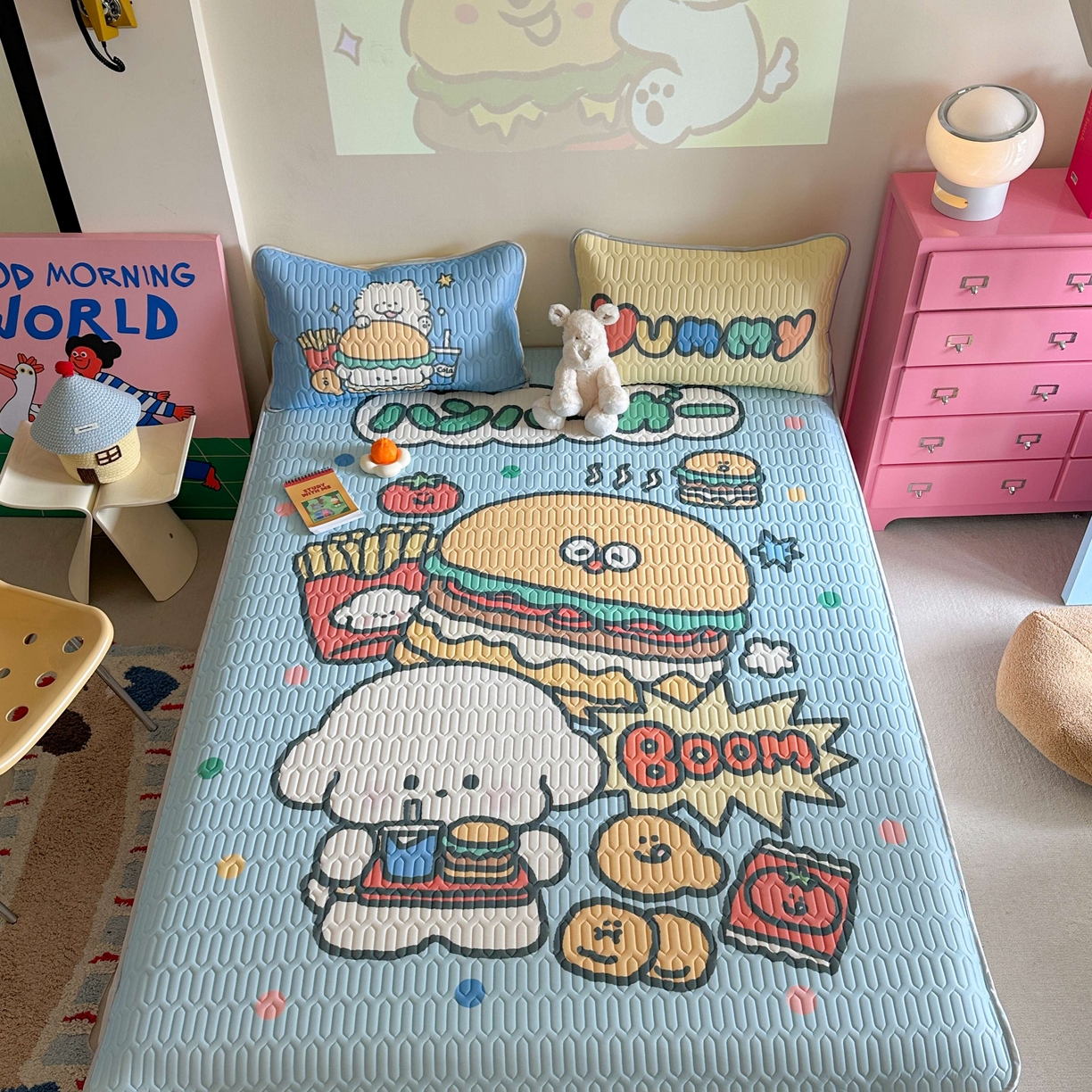 91家纺网 家纺一手货源 找家纺 美乐迪家纺2025新款凉感丝乳胶凉席夏被夏凉被空调被 汉堡小狗