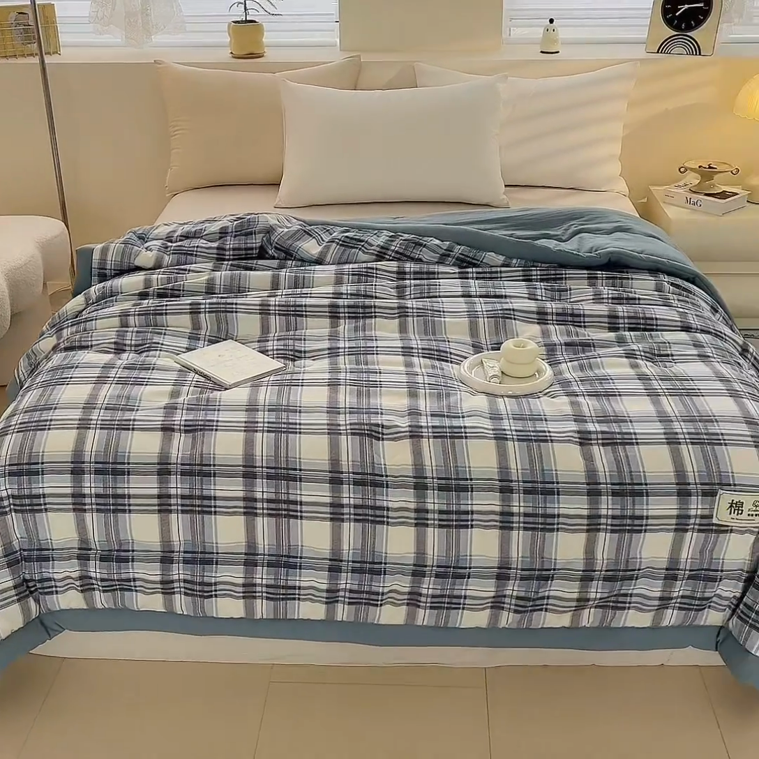 91家纺网 家纺一手货源 找家纺 爱宝被业 2025新款A类无印风针织棉新疆棉花夏被 心海