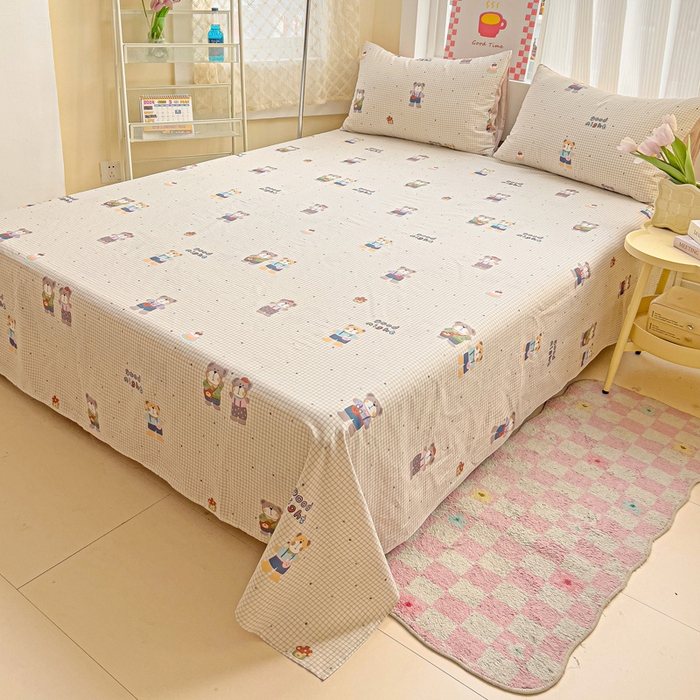 91家纺网 家纺一手货源 找家纺 棉生活家纺 2025新款ins全棉小清新系列单品床单 小熊系铃