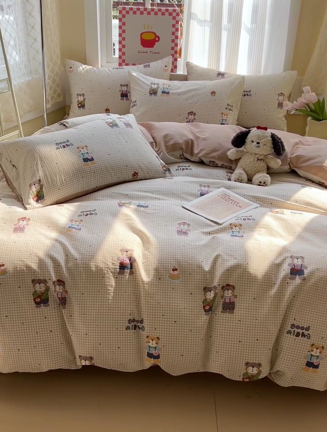 91家纺网 家纺一手货源 找家纺 棉生活家纺 2025新款ins全棉小清新系列四件套 小熊系铃