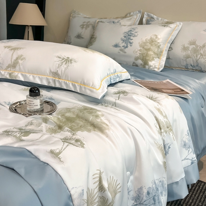 91家纺网 家纺一手货源 找家纺 佳品居 2025新款直播水洗天丝夏被冰丝夏凉被空调被四件套 发财树