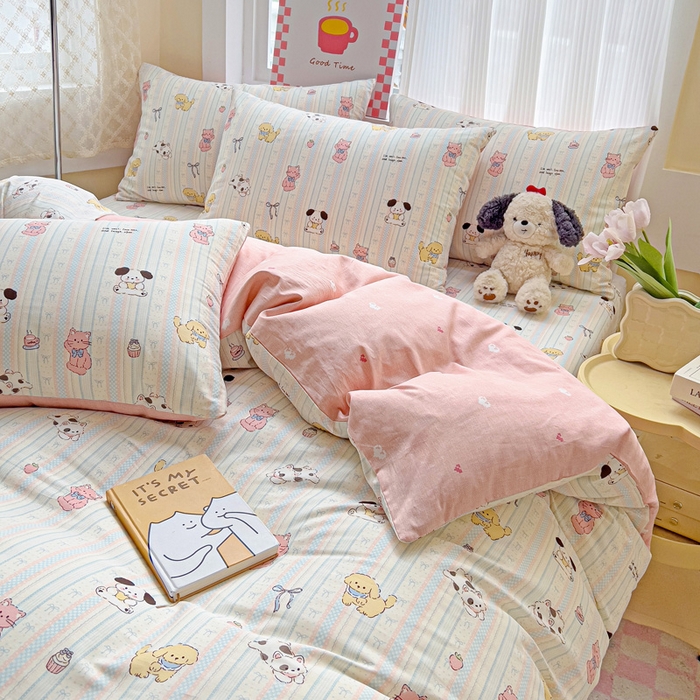 91家纺网 家纺一手货源 找家纺 棉生活家纺 2025新款ins全棉小清新系列四件套 治愈萌宠