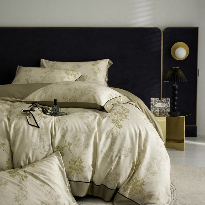 91家纺网 家纺一手货源 找家纺 金奇达2025新款【浮光花漾】-茧养莱赛尔四件套（标准号全网控价（折后券后）不低于258元） 林下风致-绿