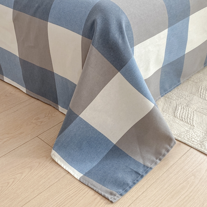 91家纺网 家纺一手货源 找家纺 米柳2025新款原棉老粗布凉席系列 湛蓝大格