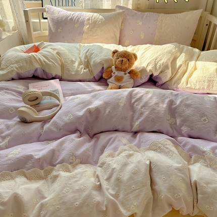 91家纺网 家纺一手货源 找家纺 （总）顾里2025新款蕾丝花边云感双层纱套件四件套