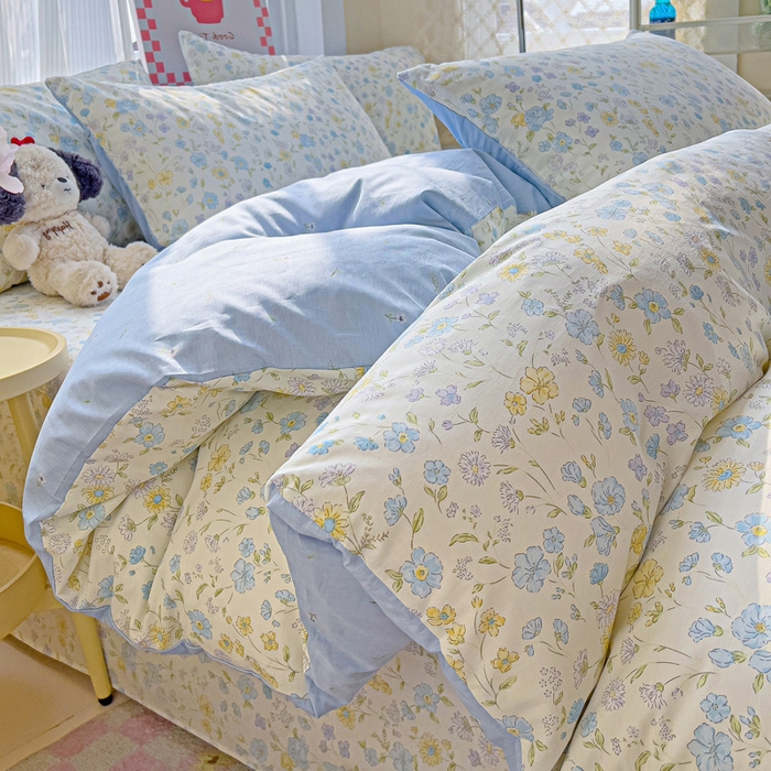 91家纺网 家纺一手货源 找家纺 棉生活家纺 2025新款ins全棉小清新系列四件套 向阳花开