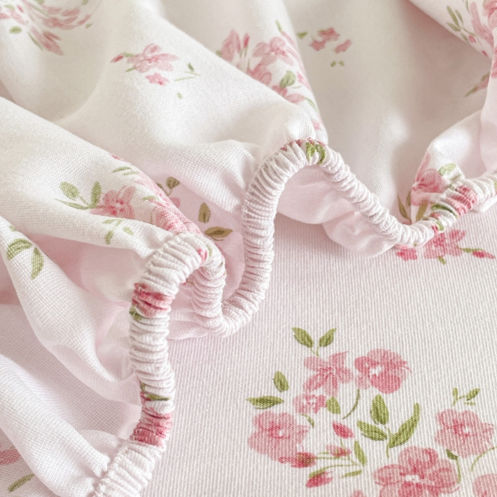 91家纺网 家纺一手货源 找家纺 芯元素 2025新款针织双层纱印花床笠 花朝如约