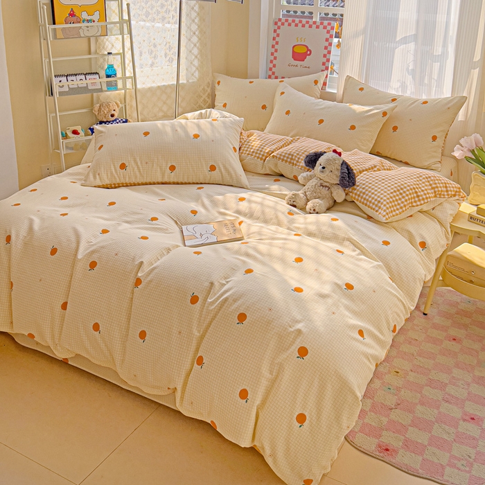 91家纺网 家纺一手货源 找家纺 棉生活家纺 2025新款ins全棉小清新系列四件套 甜桔