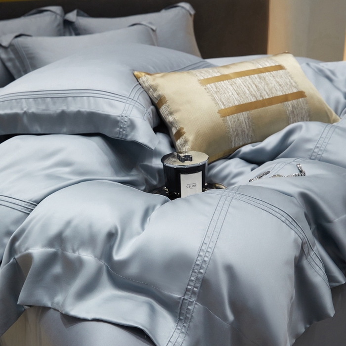 91家纺网 家纺一手货源 找家纺 金奇达2025新款茧养莱赛尔四件套-CR埋绳（标准号全网控价（折后券后）不低于258元） 摩卡蓝