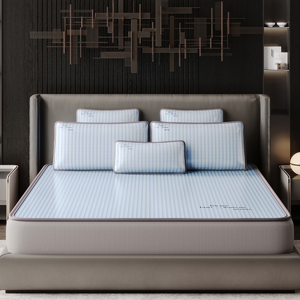 好眠好梦家纺 2025新款时尚条纹凉席 蓝色 床笠款