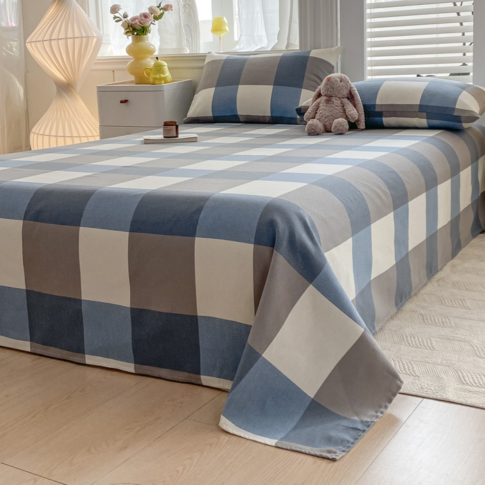 91家纺网 家纺一手货源 找家纺 米柳2025新款原棉老粗布凉席系列 湛蓝大格