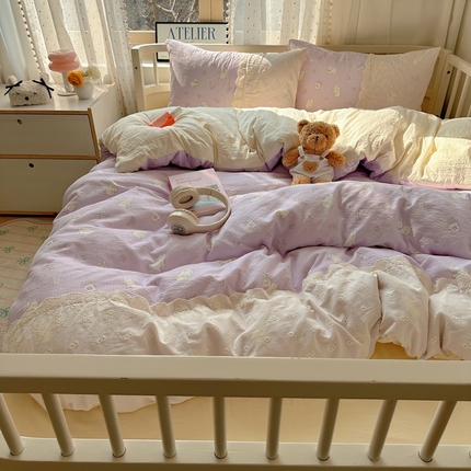 顾里2025新款蕾丝花边云感双层纱套件四件套 蝴蝶结猫