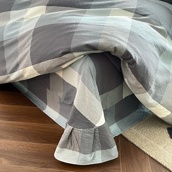 91家纺网 家纺一手货源 找家纺 喜四方 2025新款全棉色织水洗棉四件套 米夕大格-灰