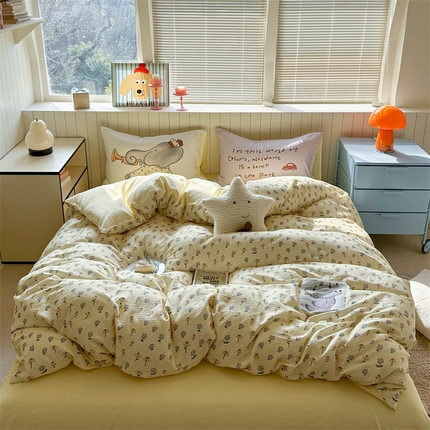 91家纺网 家纺一手货源 找家纺 （总）暖生活 2025新款全棉双层纱四件套-贴画系列