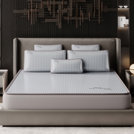 好眠好梦家纺 2025新款时尚条纹凉席 灰色 床笠款