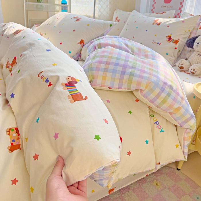 91家纺网 家纺一手货源 找家纺 棉生活家纺 2025新款ins全棉小清新系列四件套 狗狗联盟