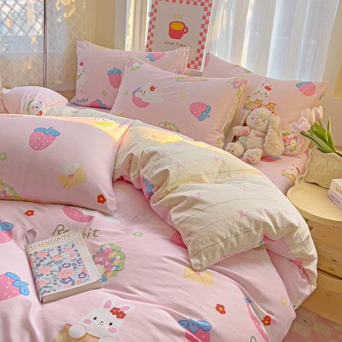 91家纺网 家纺一手货源 找家纺 棉生活家纺 2025新款ins全棉小清新系列四件套 奇趣欢乐园