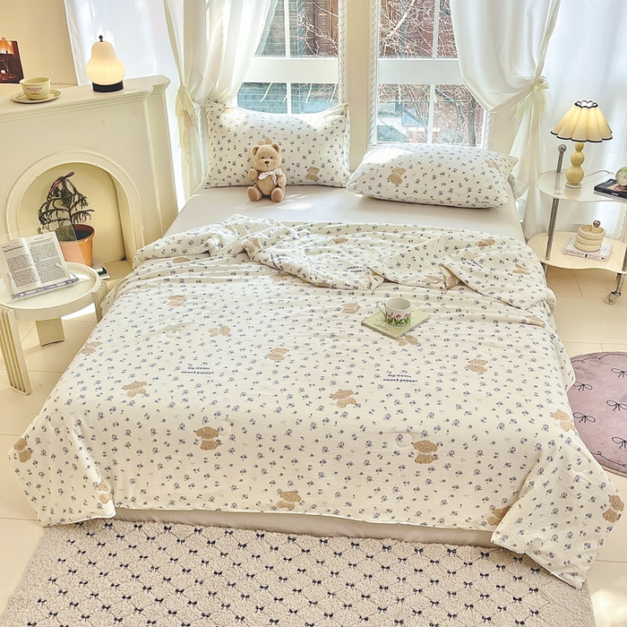 91家纺网 家纺一手货源 找家纺 星巴k家纺 2025糯糯棉A类大豆蛋白纤维夏凉被双层纱水洗棉夏被大豆被 紫色小狗