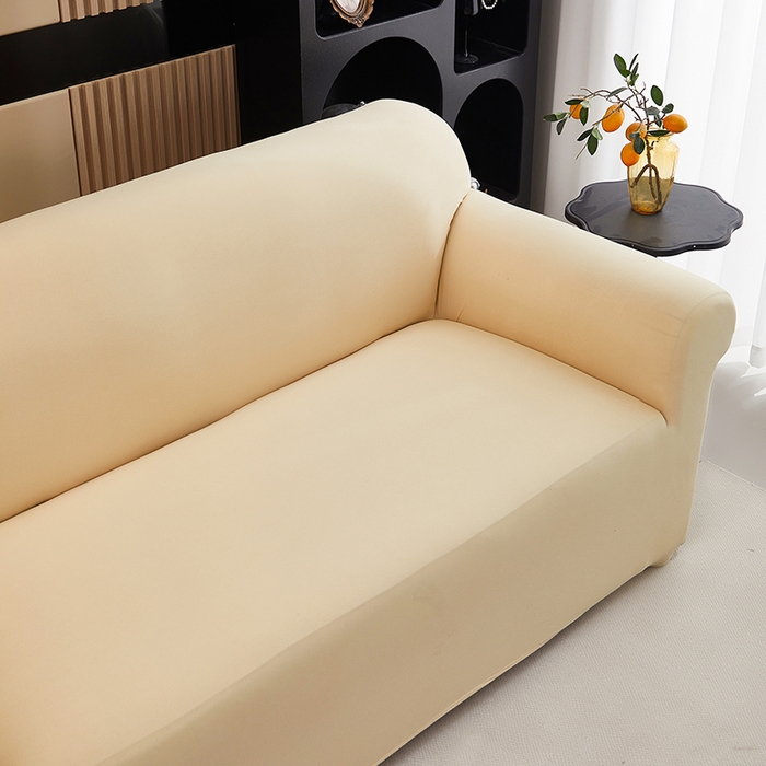 91家纺网 家纺一手货源 找家纺 共鸣沙发套 新款牛奶丝覆膜防水纯色系列沙发套 米白色