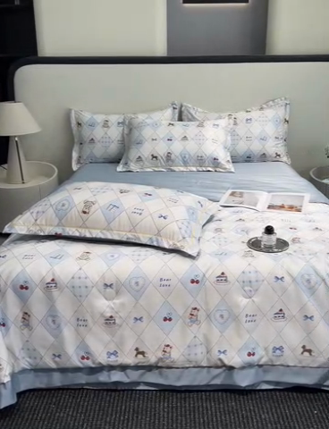 91家纺网 家纺一手货源 找家纺 佳品居 2025新款直播水洗天丝夏被冰丝夏凉被空调被四件套 熊先生