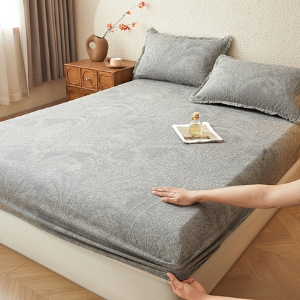 极简 2025新款全棉三层纱提花床笠 菲奥娜月灰