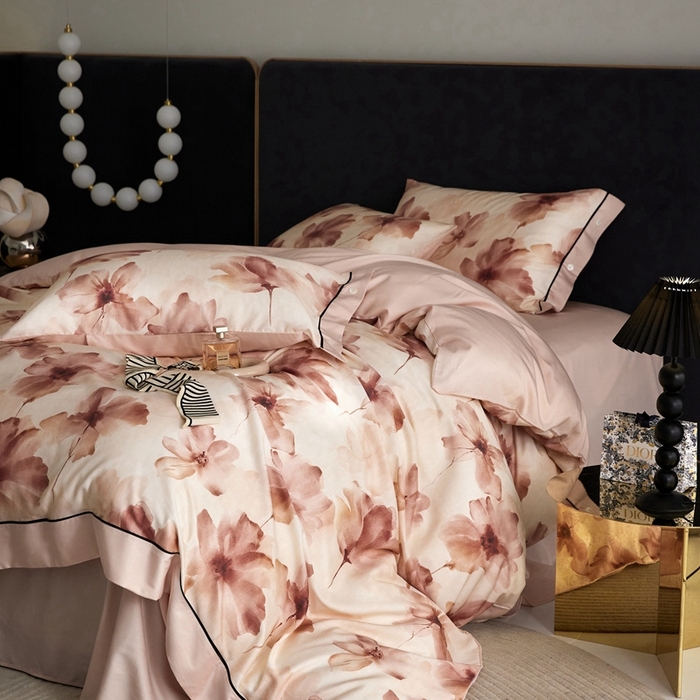 91家纺网 家纺一手货源 找家纺 金奇达2025新款【浮光花漾】-茧养莱赛尔四件套（标准号全网控价（折后券后）不低于258元） 南栀-卓雅粉