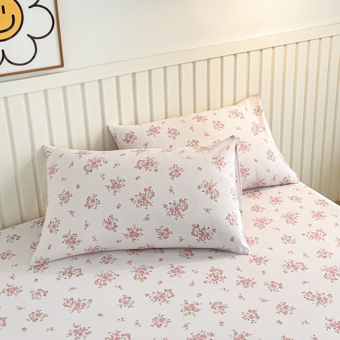 91家纺网 家纺一手货源 找家纺 芯元素 2025新款针织双层纱印花床笠 花朝如约