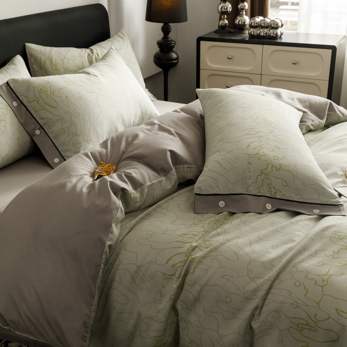 91家纺网 家纺一手货源 找家纺 金奇达2025新款【浮光半夏】-茧养莱赛尔四件套（标准号全网控价（折后券后）不低于258元） 安然绿