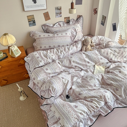 91家纺网 家纺一手货源 找家纺 （总）麦瑞家纺 2025新款A类韩版花边针织双层纱四件套