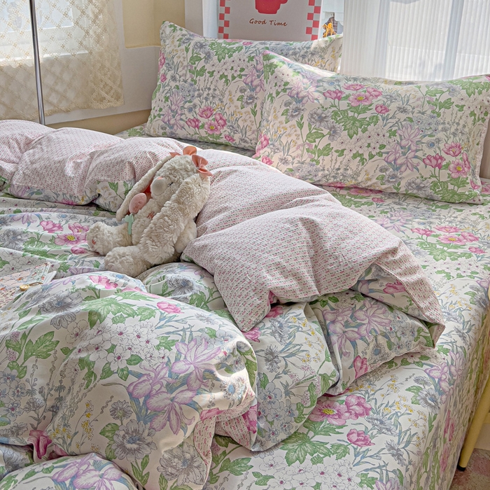 91家纺网 家纺一手货源 找家纺 棉生活家纺 2025新款ins全棉小清新系列四件套 丝丝花香