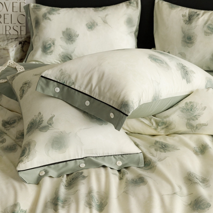 91家纺网 家纺一手货源 找家纺 金奇达2025新款【浮光半夏】-茧养莱赛尔四件套（标准号全网控价（折后券后）不低于258元） 满庭芳-松绿