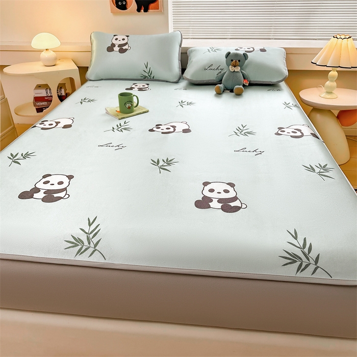 91家纺网 家纺一手货源 找家纺 雯豆家纺 2025夏季新品冰藤印花床笠三件套加厚冰丝软藤席小清新印花床罩单件 冰藤席-床笠款-熊猫花花