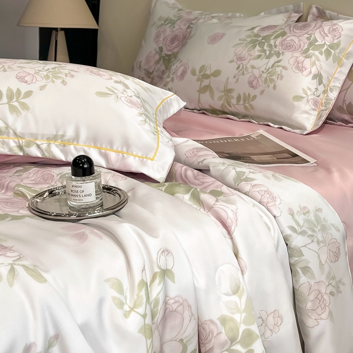 91家纺网 家纺一手货源 找家纺 佳品居 2025新款直播水洗天丝夏被冰丝夏凉被空调被四件套 悦色粉