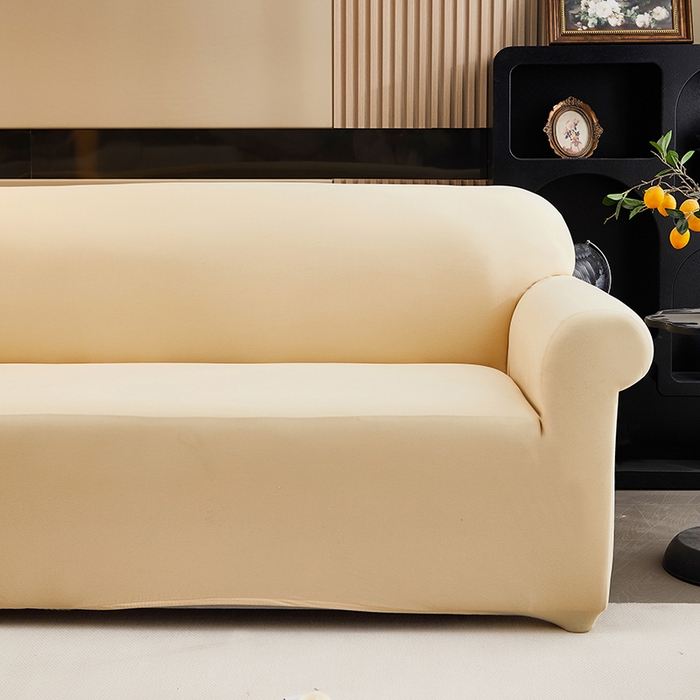 91家纺网 家纺一手货源 找家纺 共鸣沙发套 新款牛奶丝覆膜防水纯色系列沙发套 米白色