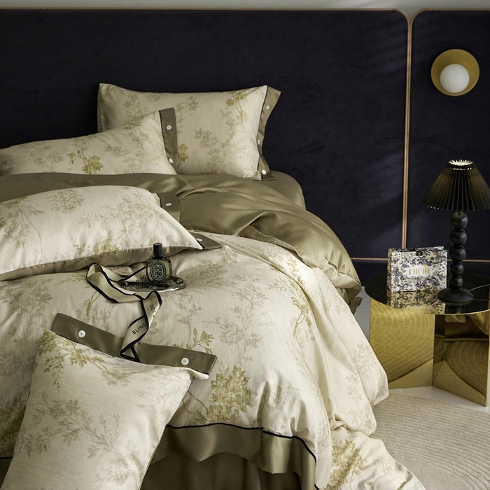 91家纺网 家纺一手货源 找家纺 金奇达2025新款【浮光花漾】-茧养莱赛尔四件套（标准号全网控价（折后券后）不低于258元） 林下风致-绿