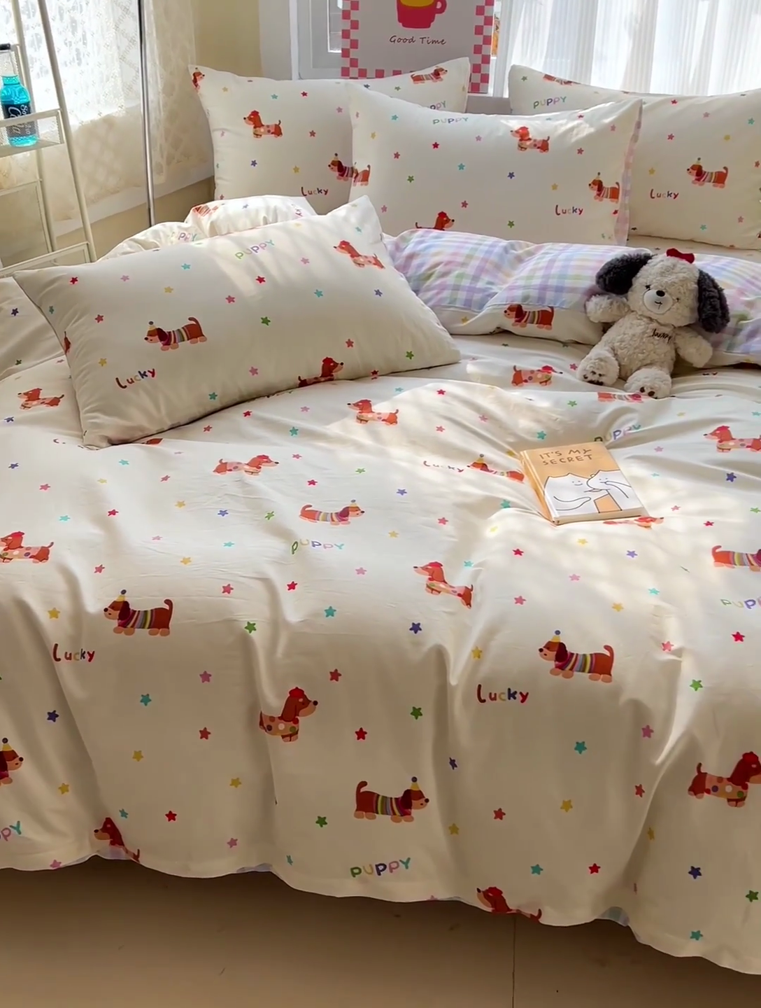 91家纺网 家纺一手货源 找家纺 棉生活家纺 2025新款ins全棉小清新系列四件套 狗狗联盟