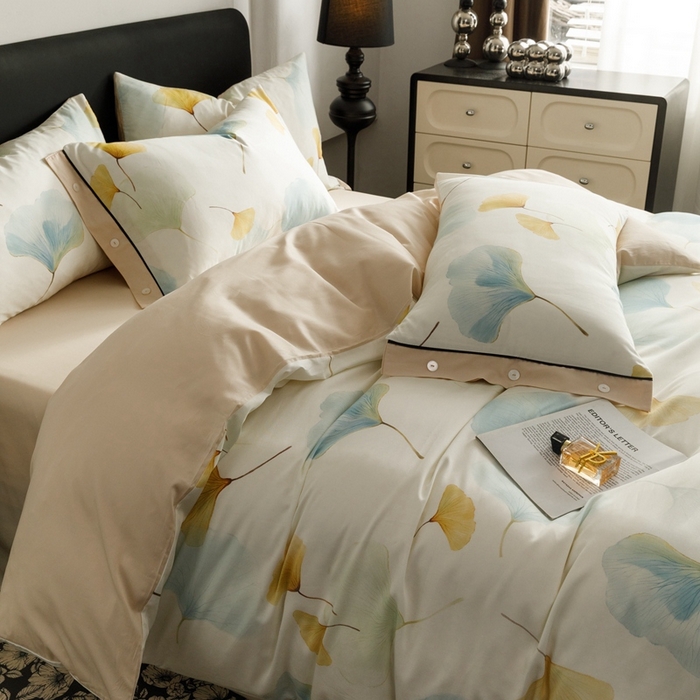 91家纺网 家纺一手货源 找家纺 金奇达2025新款【浮光半夏】-茧养莱赛尔四件套（标准号全网控价（折后券后）不低于258元） 嫣然时光