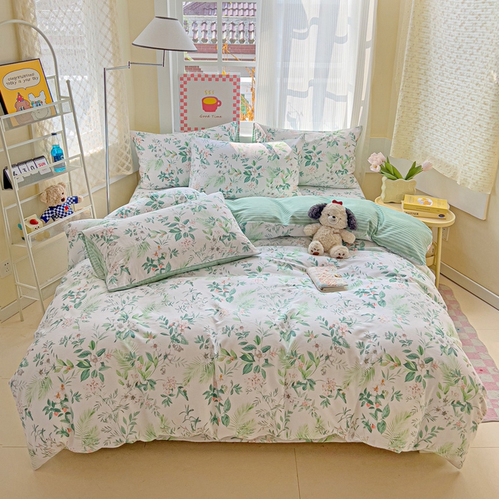 91家纺网 家纺一手货源 找家纺 棉生活家纺 2025新款ins全棉小清新系列四件套 淡香花语