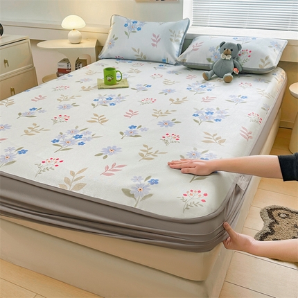 雯豆家纺 2025夏季新品冰藤印花床笠三件套加厚冰丝软藤席小清新印花床罩单件 冰藤席-床笠款-花都丽影