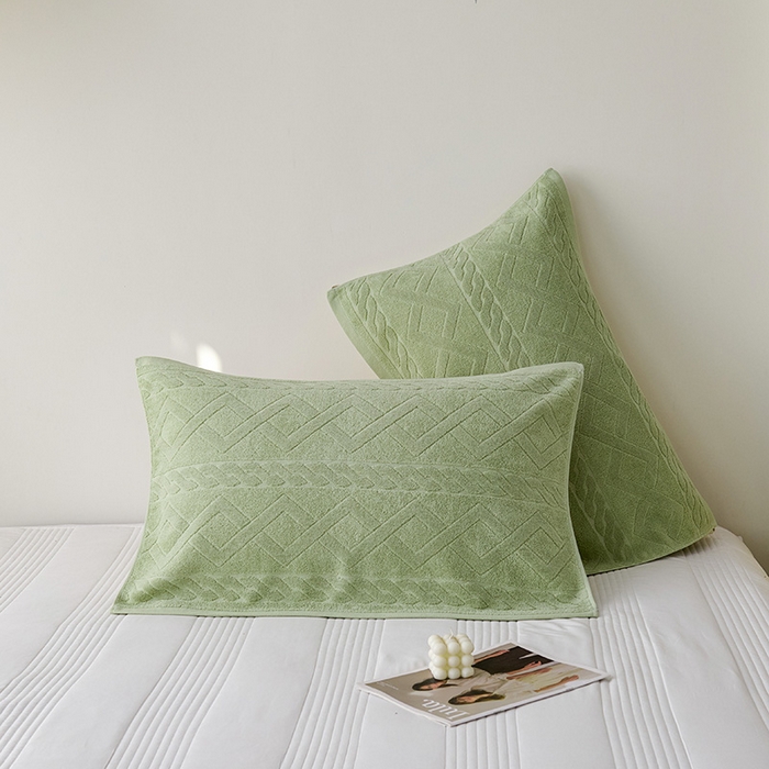 91家纺网 家纺一手货源 找家纺 悦然毛巾被 2025新款全棉老式枕巾毛圈款 旧时光灰青一只