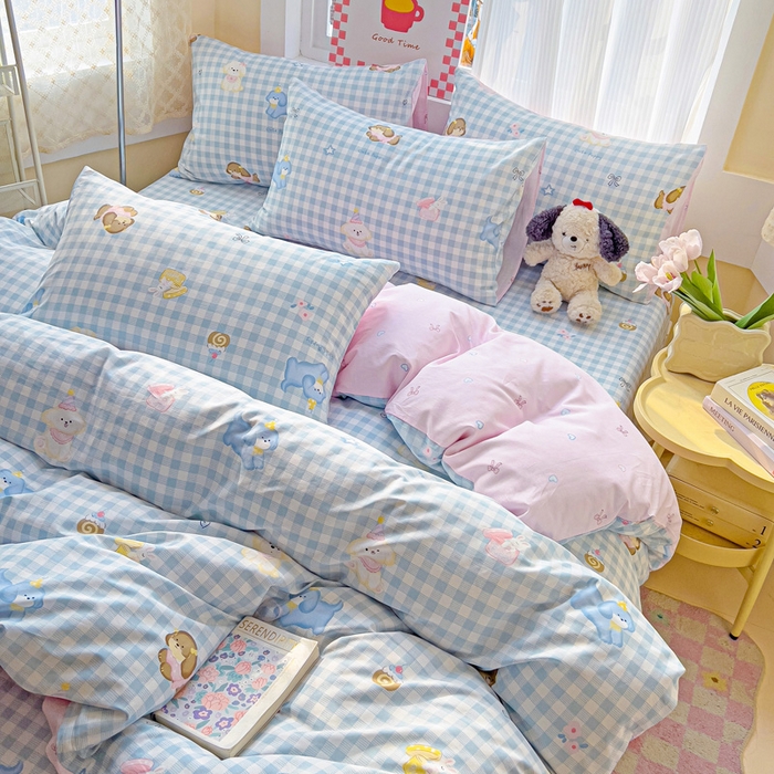 91家纺网 家纺一手货源 找家纺 棉生活家纺 2025新款ins全棉小清新系列四件套 星星发夹狗