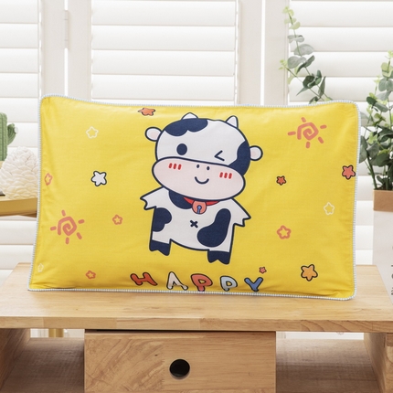 91家纺网 家纺一手货源 找家纺 大黄蜂家居家纺 2025新款纯棉卡通定位枕套 快乐牛牛黄