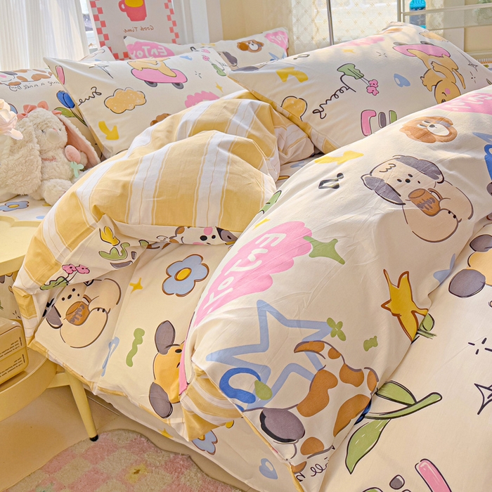 91家纺网 家纺一手货源 找家纺 棉生活家纺 2025新款ins全棉小清新系列四件套 跳动节奏