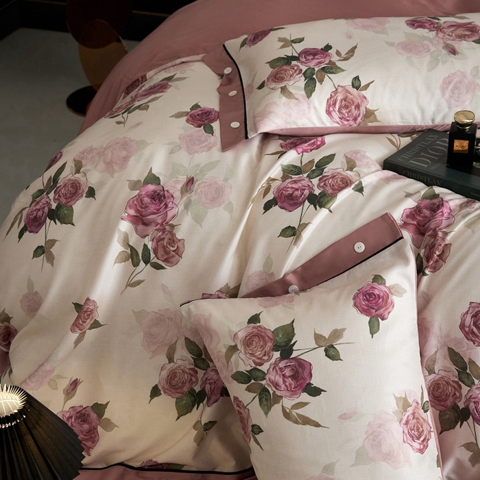 91家纺网 家纺一手货源 找家纺 金奇达2025新款【浮光花漾】-茧养莱赛尔四件套（标准号全网控价（折后券后）不低于258元） 暗夜玫瑰