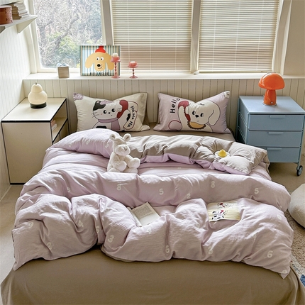 91家纺网 家纺一手货源 找家纺 （总）暖生活 2025新款全棉双层纱四件套-贴画系列