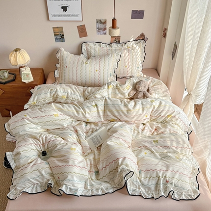 麦瑞家纺 2025新款A类韩版花边针织双层纱四件套 蜜糖日记